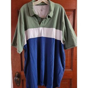 Shaquille O' Neal 3XLT  Short Sleeved Athletic Polo. Green White Blue